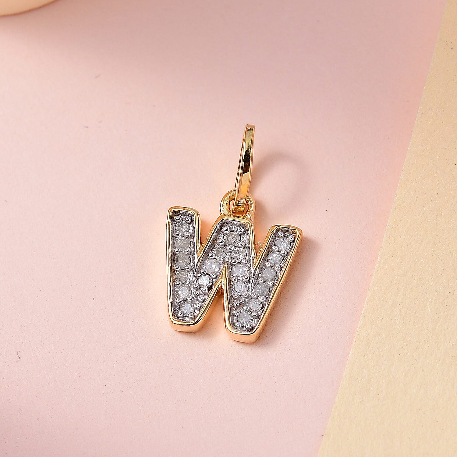 Diamond Initial W Pendant in 18K Vermeil Yellow Gold Plated Sterling Silver 0.17 Ct