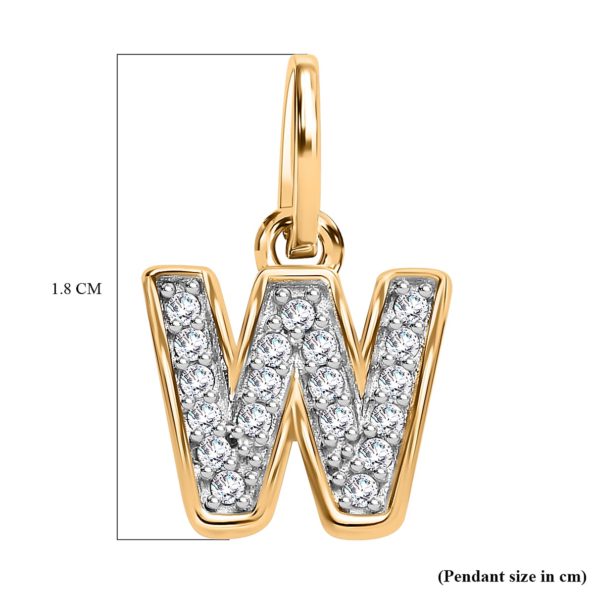 Diamond Initial W Pendant in 18K Vermeil Yellow Gold Plated Sterling Silver 0.17 Ct