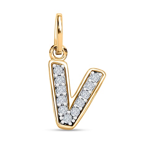 White Diamond  Fancy Pendant in 18K YG Vermeil Plated Sterling Silver 0.15 ct.