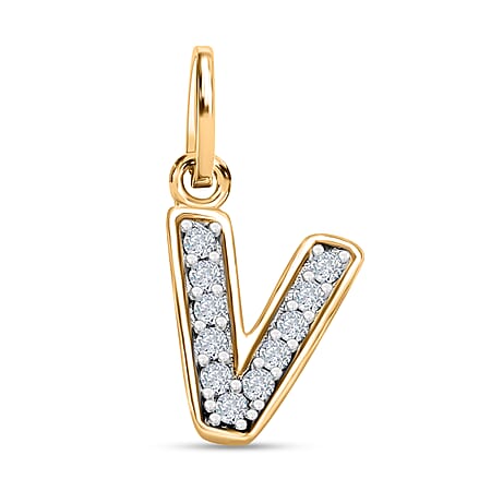 Diamond Initial V Pendant in 18K Vermeil Yellow Gold Plated Sterling Silver 0.15 Ct Diamond Initial V Pendant in 18K Vermeil Yellow Gold Plated Sterling Silver 0.15 Ct