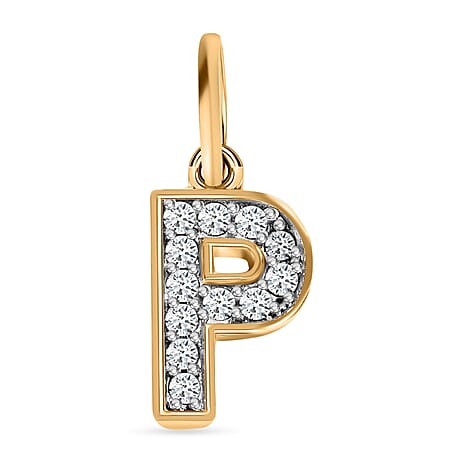 Diamond Initial P Pendant in 18K Vermeil Yellow Gold Plated Sterling Silver 0.17 Ct