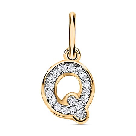 Diamond Initial Q Pendant in 18K Vermeil Yellow Gold Plated Sterling Silver 0.16 Ct Diamond Initial Q Pendant in 18K Vermeil Yellow Gold Plated Sterling Silver 0.16 Ct