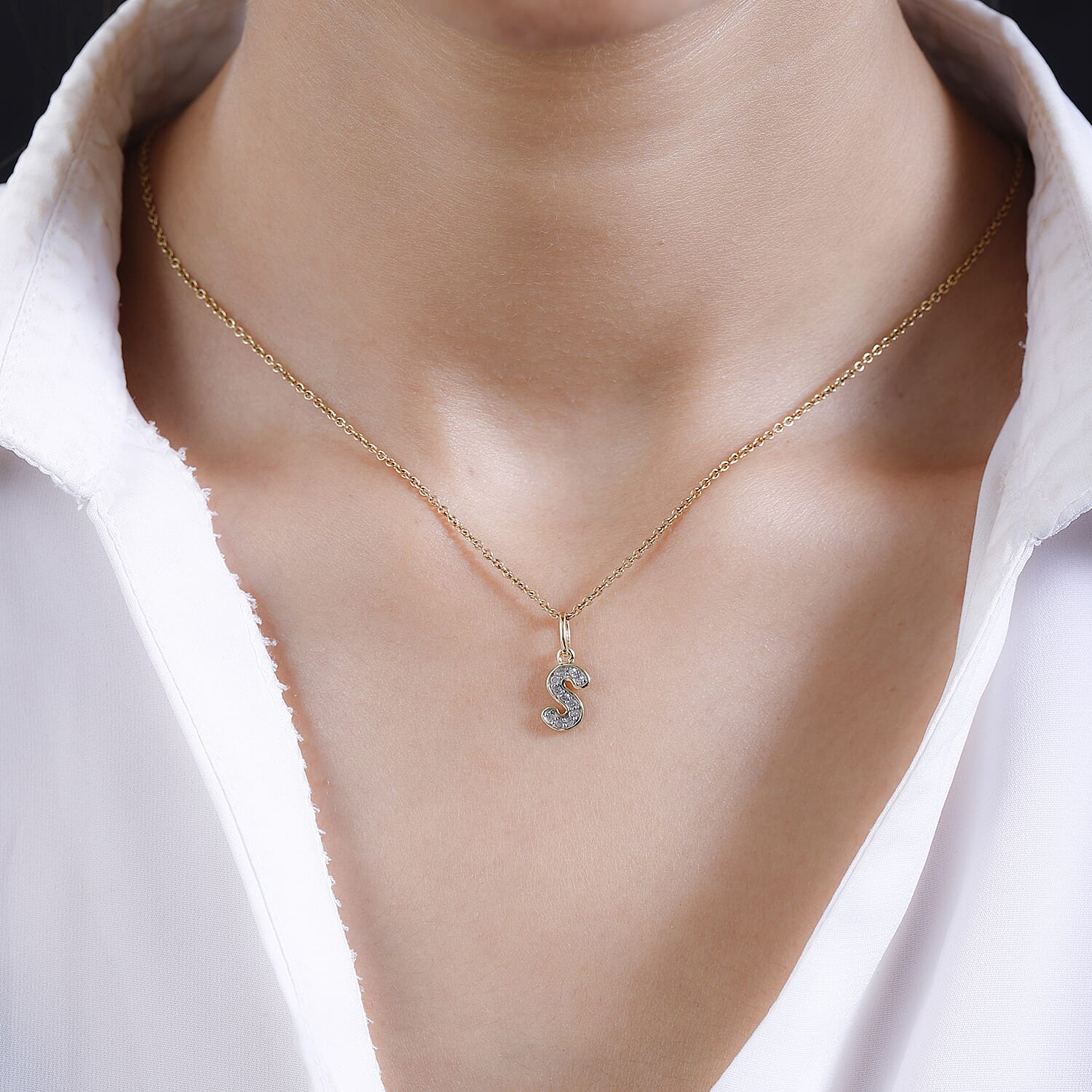 Diamond Initia S Pendant in 18K Vermeil Yellow Gold Plated Sterling Silver 0.17 Ct