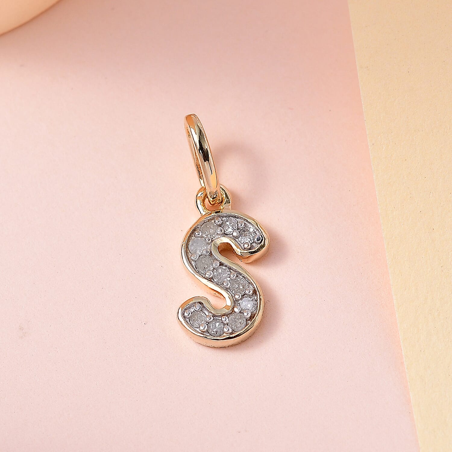 Diamond Initia S Pendant in 18K Vermeil Yellow Gold Plated Sterling Silver 0.17 Ct