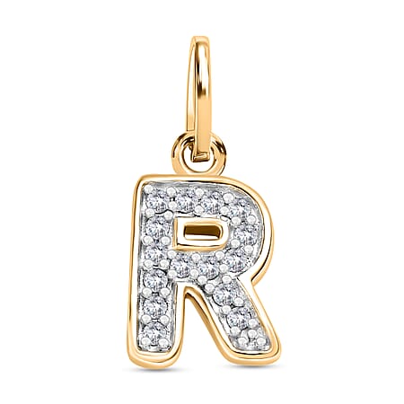 Diamond Initial R Pendant in 18K Vermeil Yellow Gold Plated Sterling Silver 0.15 Ct Diamond Initial R Pendant in 18K Vermeil Yellow Gold Plated Sterling Silver 0.15 Ct