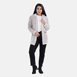 Check Pattern Winter Hoodie Coatigan (One Siz Upto 22) - Black - White