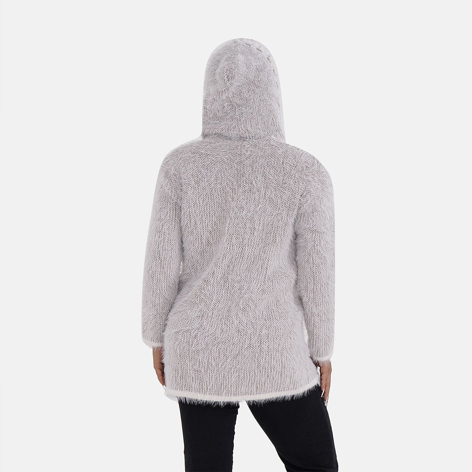 Greek Key Pattern Winter Hoodie Coatigan (One Size Upto 22) - Brown