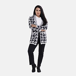 Check Pattern Winter Hoodie Coatigan (One Siz Upto 22) - Black - White