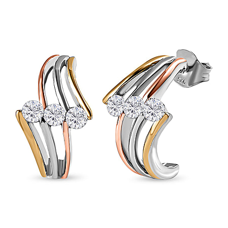 Moissanite Earrings in Platinum Overlay, 18K Yellow & Rose Gold Vermeil Plated Sterling Silver 0.69 Ct, Silver Wt. 5 Gms