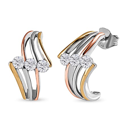 Moissanite Earrings in Platinum Overlay, 18K Yellow & Rose Gold Vermeil Plated Sterling Silver 0.69 Ct, Silver Wt. 5 Gms Moissanite Earrings in Platinum Overlay, 18K Yellow & Rose Gold Vermeil Plated Sterling Silver 0.69 Ct, Silver Wt. 5 Gms