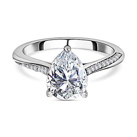 Moissanite Ring in Platinum Overlay Sterling Silver 1.90 Ct.