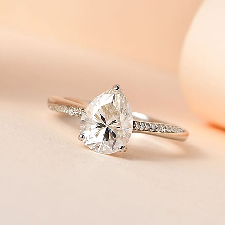 Moissanite Ring in Platinum Overlay Sterling Silver 1.90 Ct.