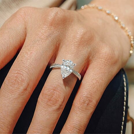 Moissanite Ring in Platinum Overlay Sterling Silver 1.90 Ct.