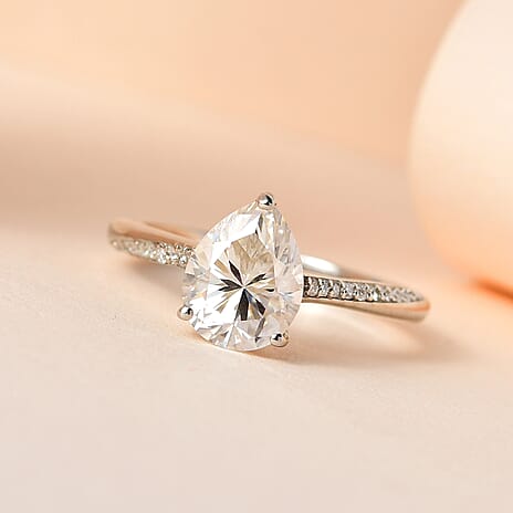 Moissanite Ring in Platinum Overlay Sterling Silver 1.90 Ct.