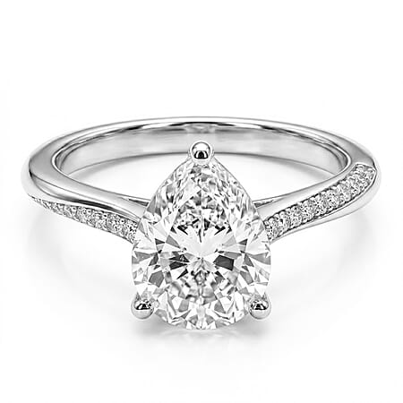 Moissanite Solitaire Ring in Platinum Overlay Sterling Silver 1.87 Ct.