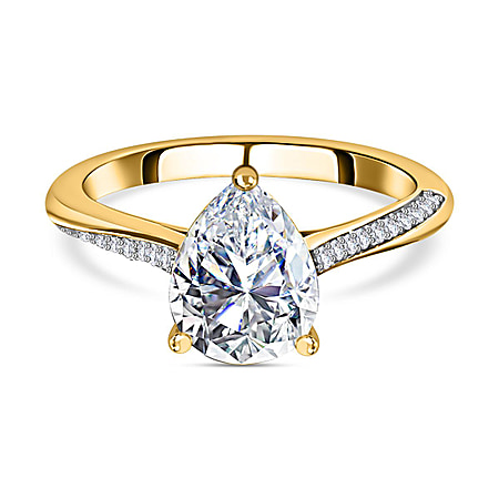 Moissanite Main Stone With Side Stone Ring in 18K Vermeil Yellow Gold Sterling Silver 1.35 ct 1.910 Ct.