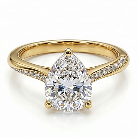 Moissanite Ring in 18K Vermeil Yellow Gold Plated Sterling Silver 1.9 Ct.