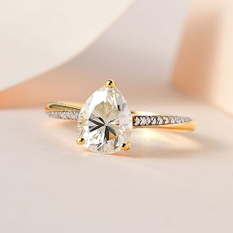 Moissanite Ring in 18K Vermeil Yellow Gold Plated Sterling Silver 1.9 Ct.