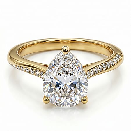Moissanite Main Stone With Side Stone Ring in 18K Vermeil Yellow Gold Sterling Silver 1.35 ct 1.910 Ct. Moissanite Main Stone With Side Stone Ring in 18K Vermeil Yellow Gold Sterling Silver 1.35 ct 1.910 Ct.
