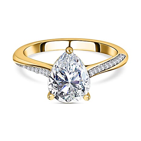 Moissanite Ring in 18K Vermeil Yellow Gold Plated Sterling Silver 1.9 Ct.