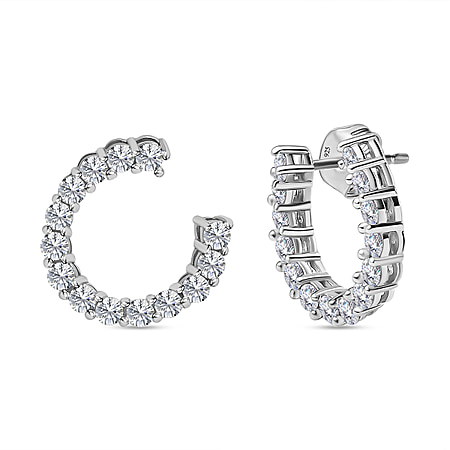Moissanite Hoop Earrings in Platinum Overlay Sterling Silver 2.66 Ct