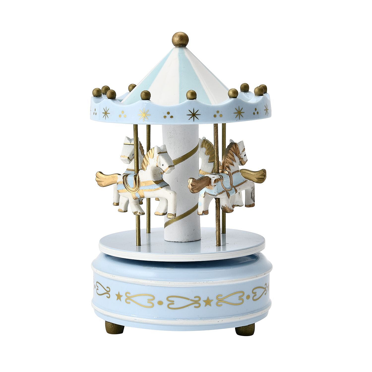 Handcrafted 4-horse Wood Carousel Musical Box - White & Pink