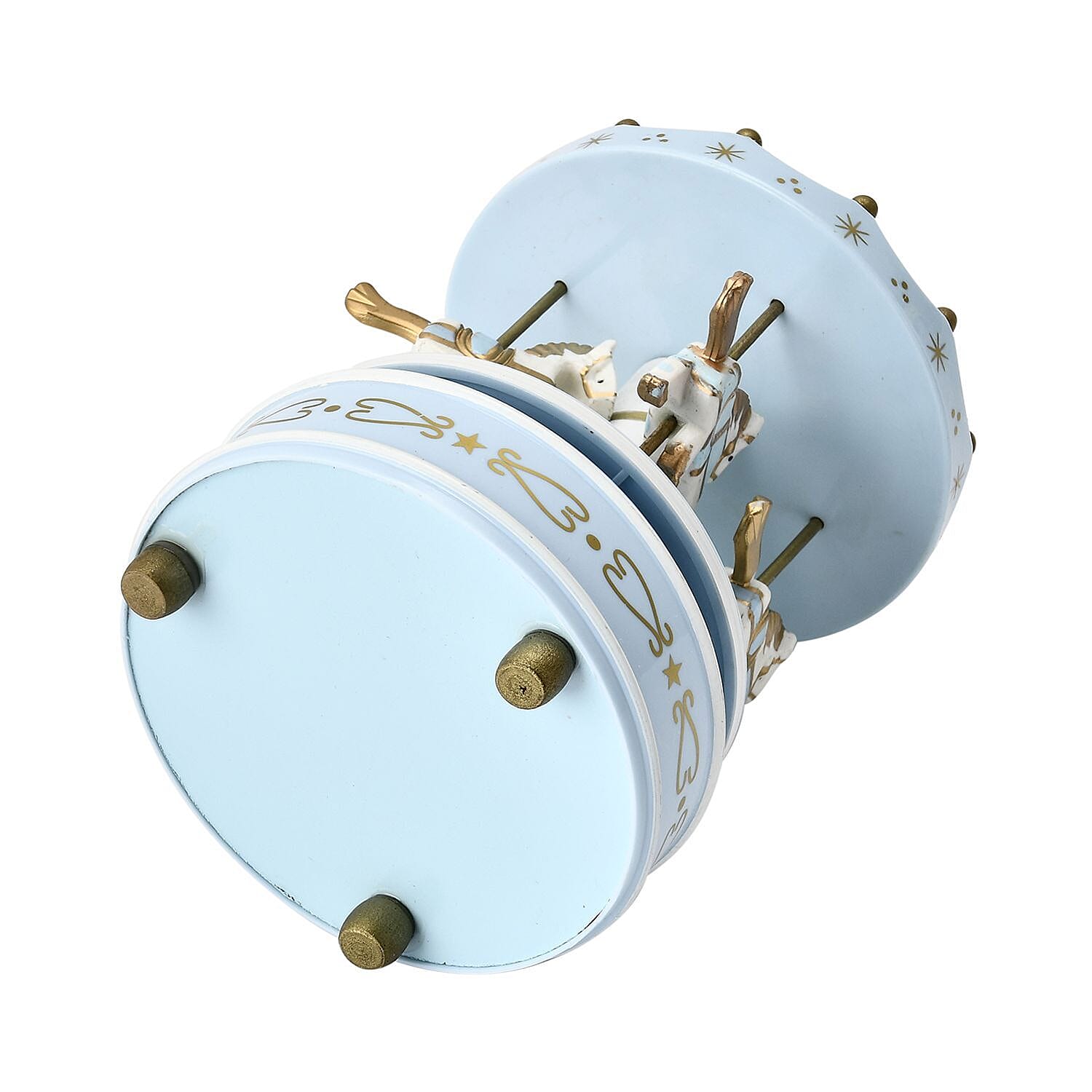 Handcrafted 4-horse Wood Carousel Musical Box - White & Pink