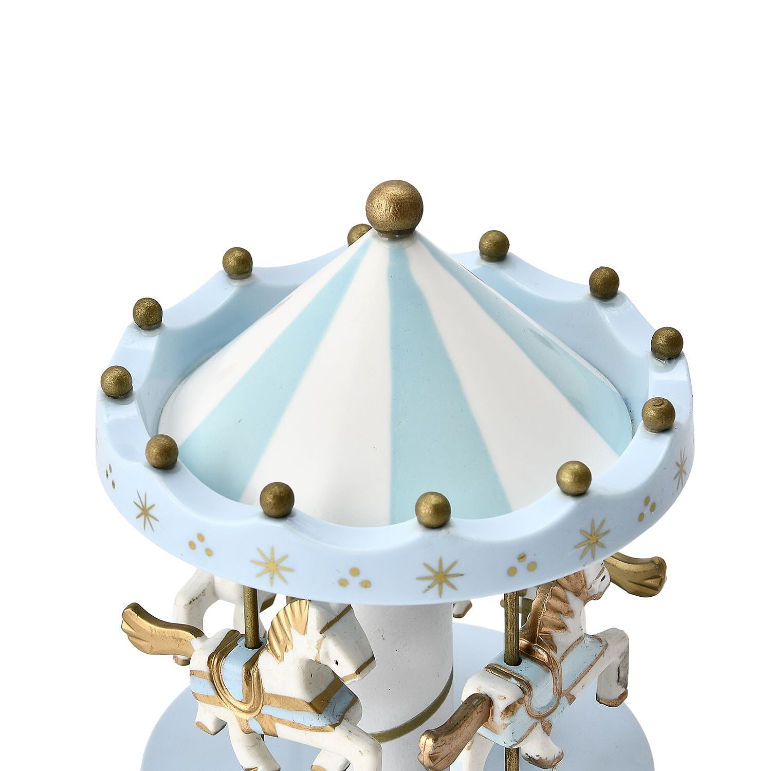 Handcrafted 4-horse Wood Carousel Musical Box - White & Pink