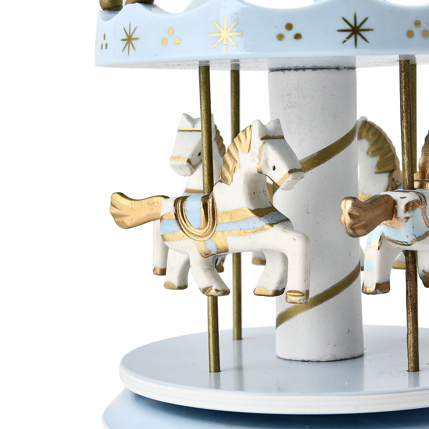 Handcrafted 4-horse Wood Carousel Musical Box - White & Pink