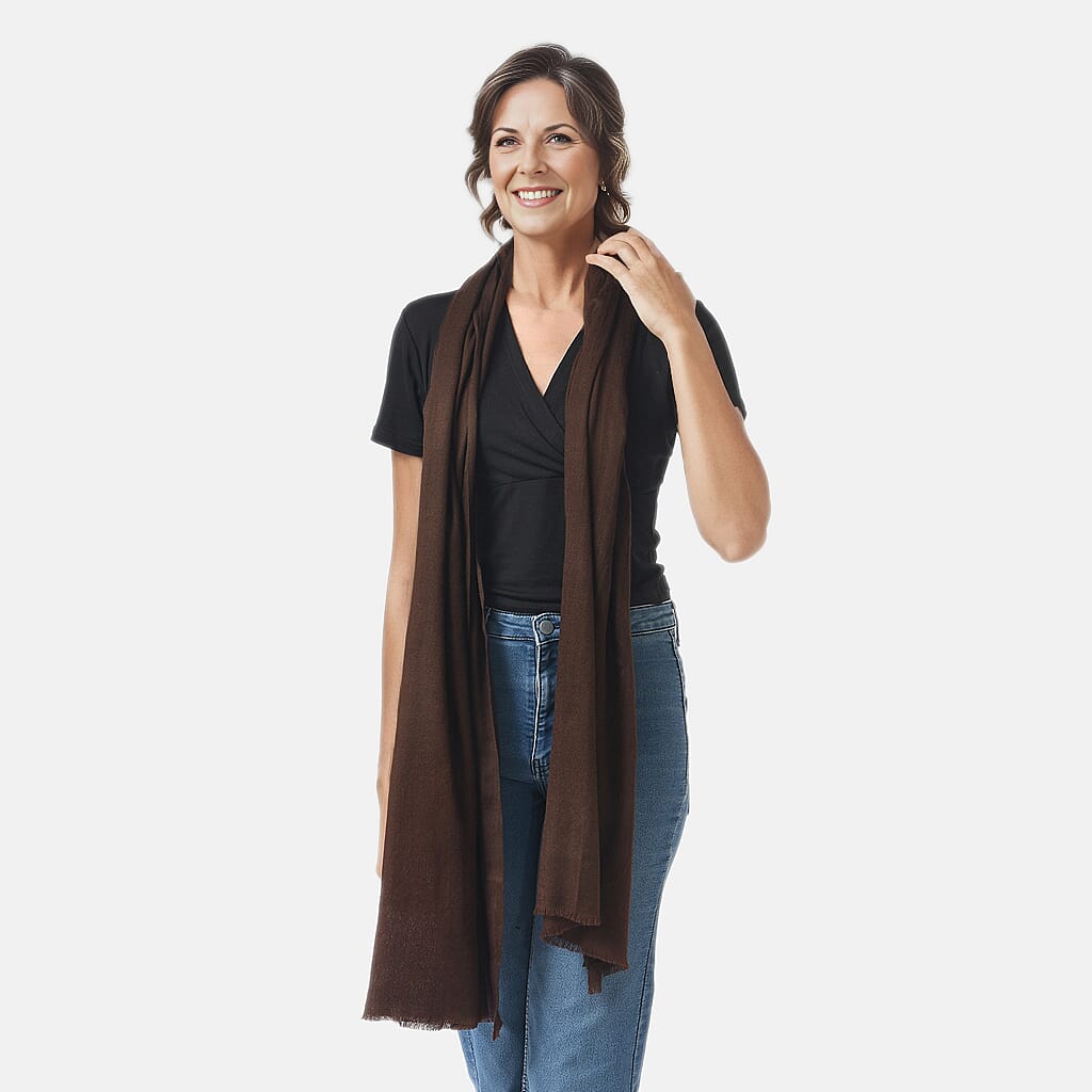 La Marey 100% Cashmere Solid Scarf (Size 198x71 cm) - Chocolate