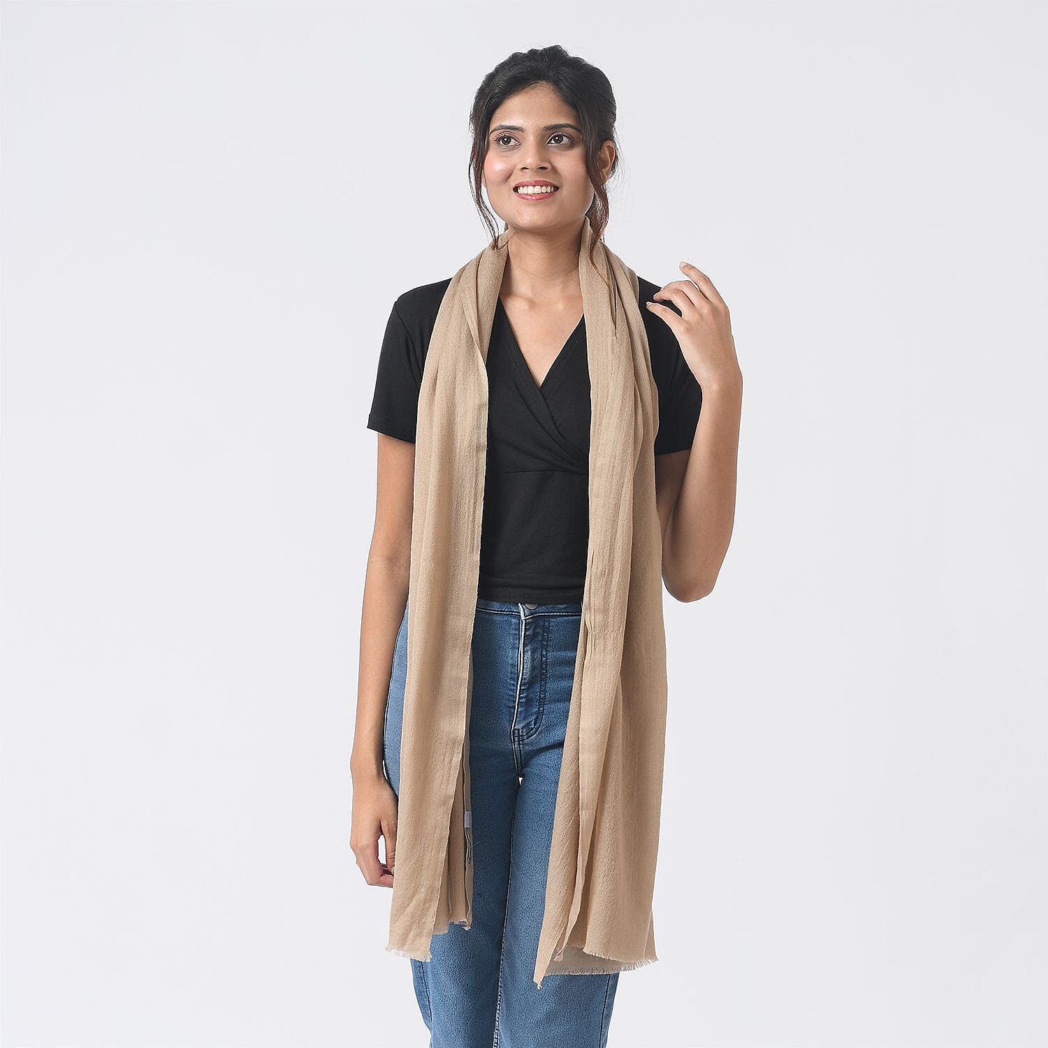 Mothers Day Gift Idea- La Marey 100% Cashmere Solid Scarf (Size 198x71 cm) - Beige