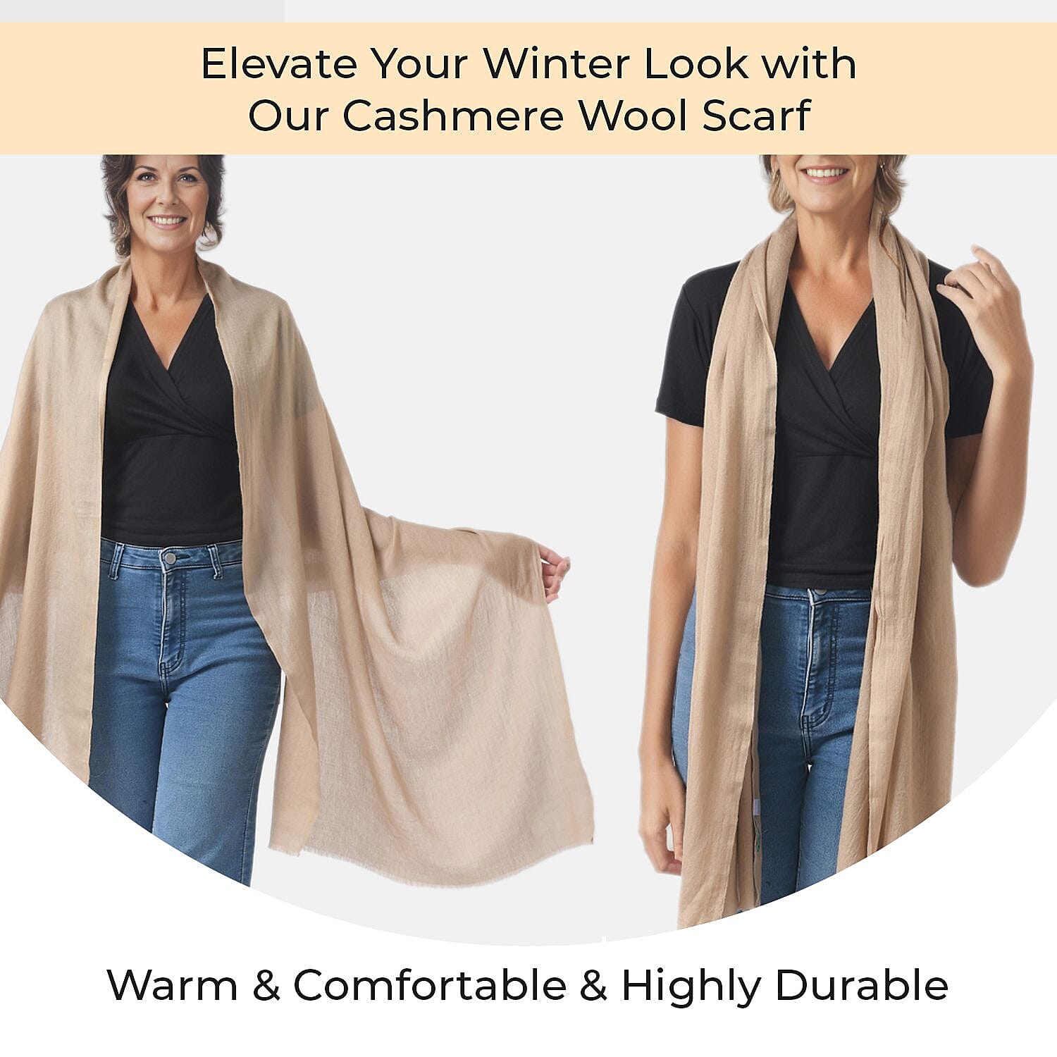 Mothers Day Gift Idea- La Marey 100% Cashmere Solid Scarf (Size 198x71 cm) - Beige