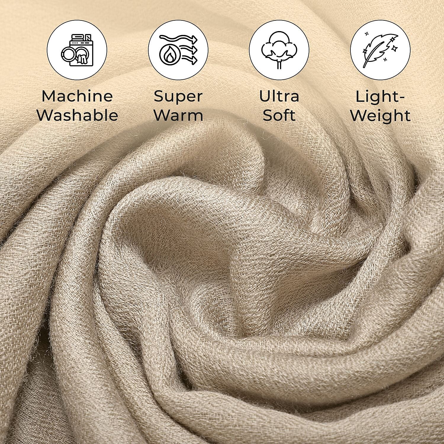 Mothers Day Gift Idea- La Marey 100% Cashmere Solid Scarf (Size 198x71 cm) - Beige
