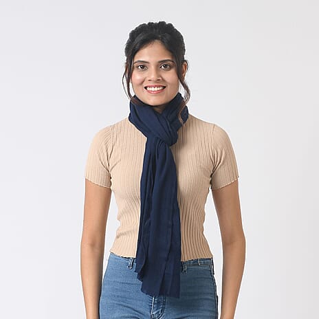 Mothers Day Gift Idea- La Marey 100% Cashmere Solid Scarf (Size 198x71 cm) - Navy