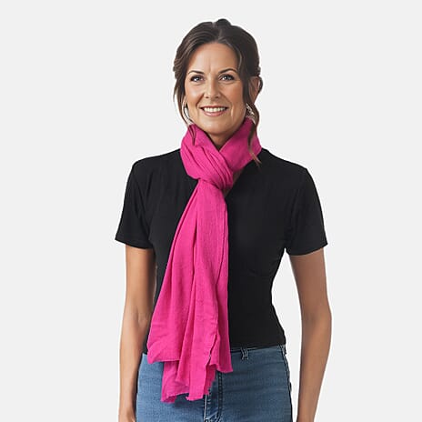 La Marey 100% Cashmere Solid Scarf (Size 198x71 cm) - Fuchsia