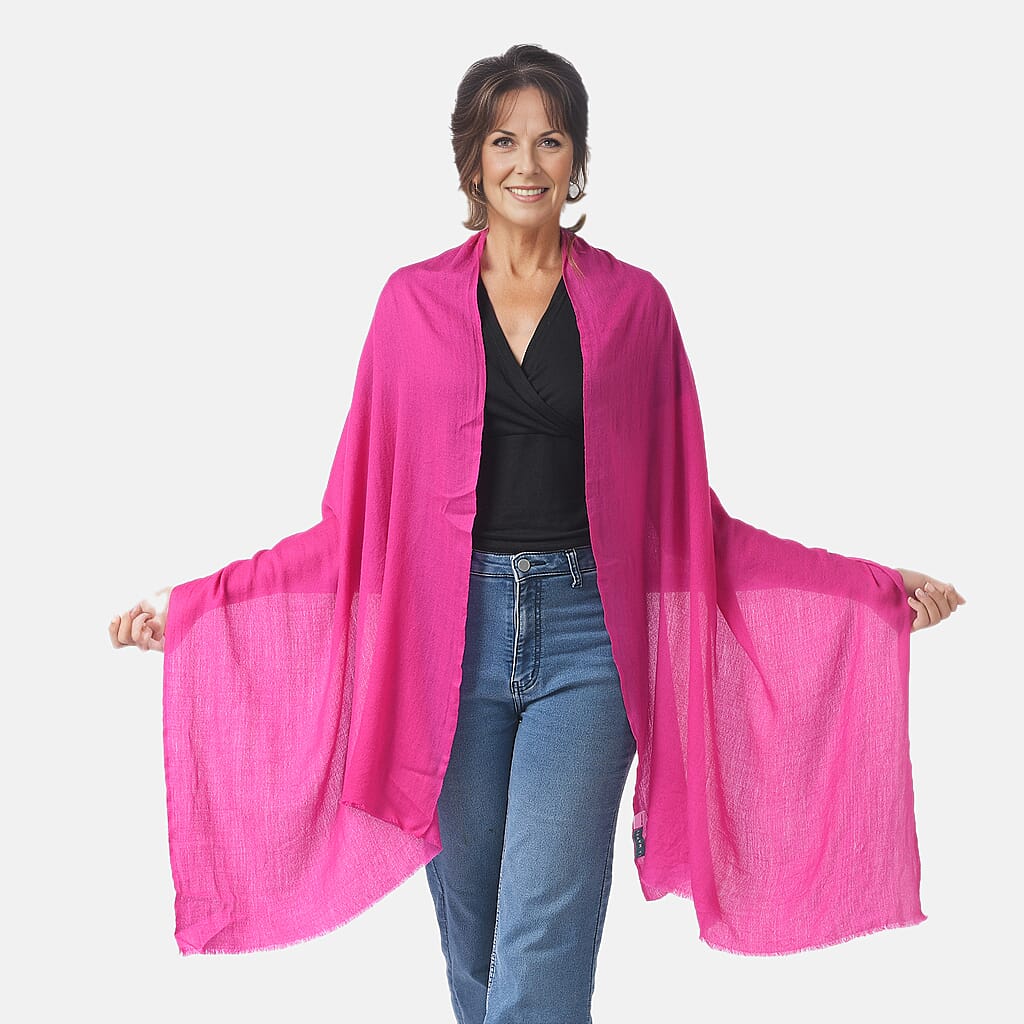 La Marey 100% Cashmere Solid Scarf (Size 198x71 cm) - Fuchsia