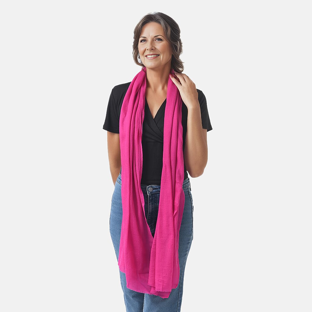 La Marey 100% Cashmere Solid Scarf (Size 198x71 cm) - Fuchsia
