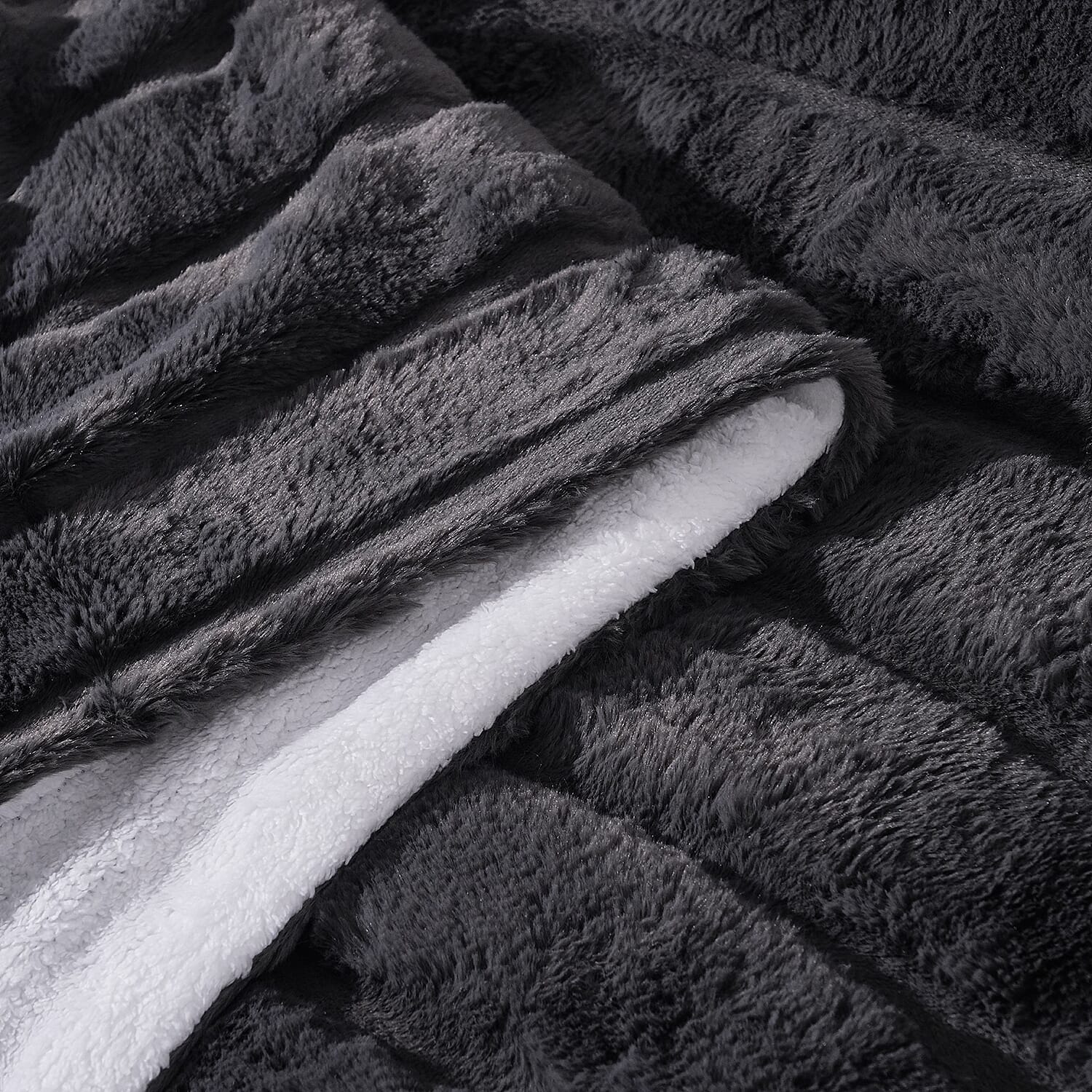 Ideal World Pick of the Day- Faux Rabbit Fur Patterned Blanket (Size 150 x 200 cm) - Dark Grey - White