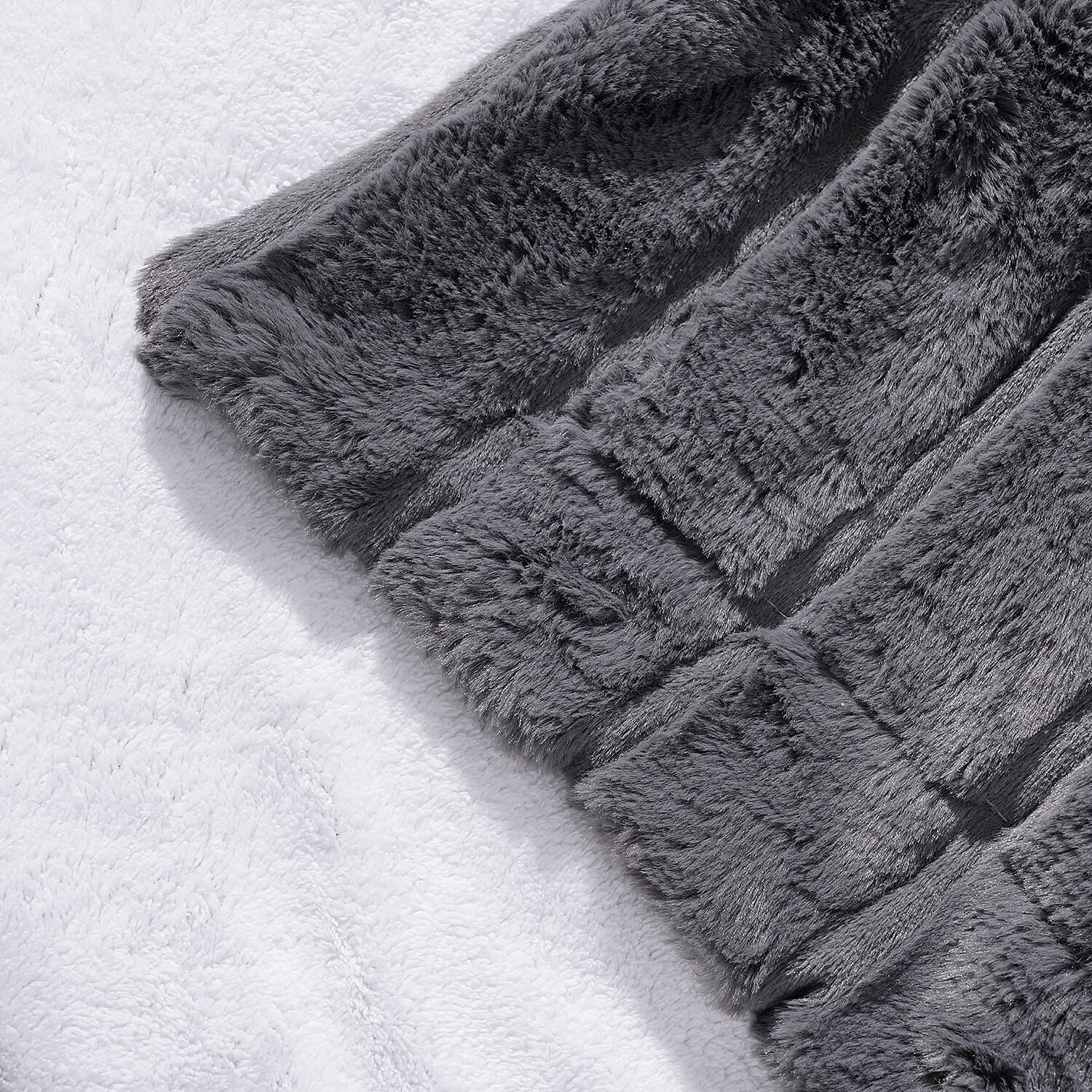 Ideal World Pick of the Day- Faux Rabbit Fur Patterned Blanket (Size 150 x 200 cm) - Dark Grey - White