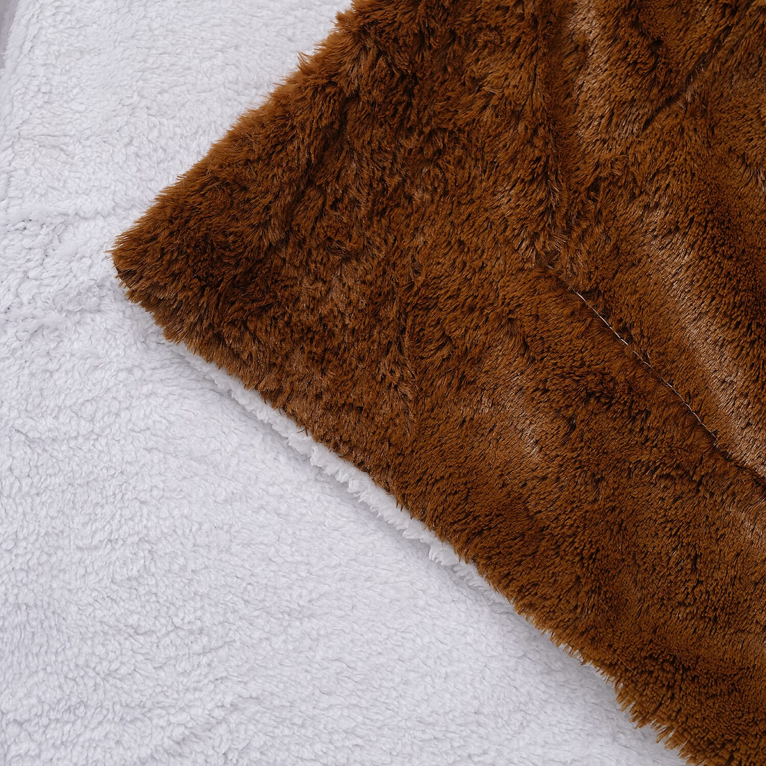 Faux Rabbit Fur Patterned Blanket (Size 150 x 200 cm) - Brown - White