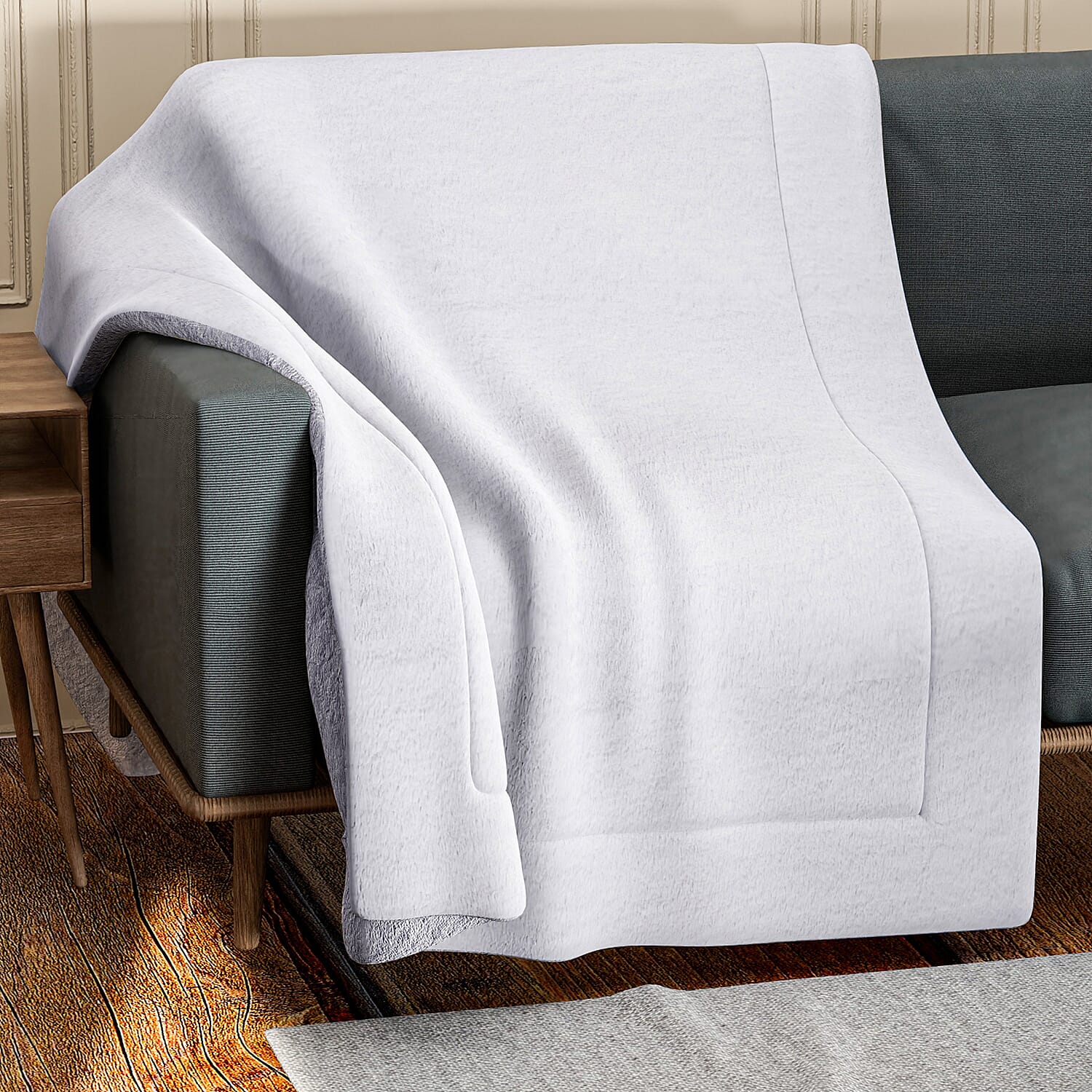 Faux Rabbit Fur Double Layer Blanket (Size-200x150cm) - White