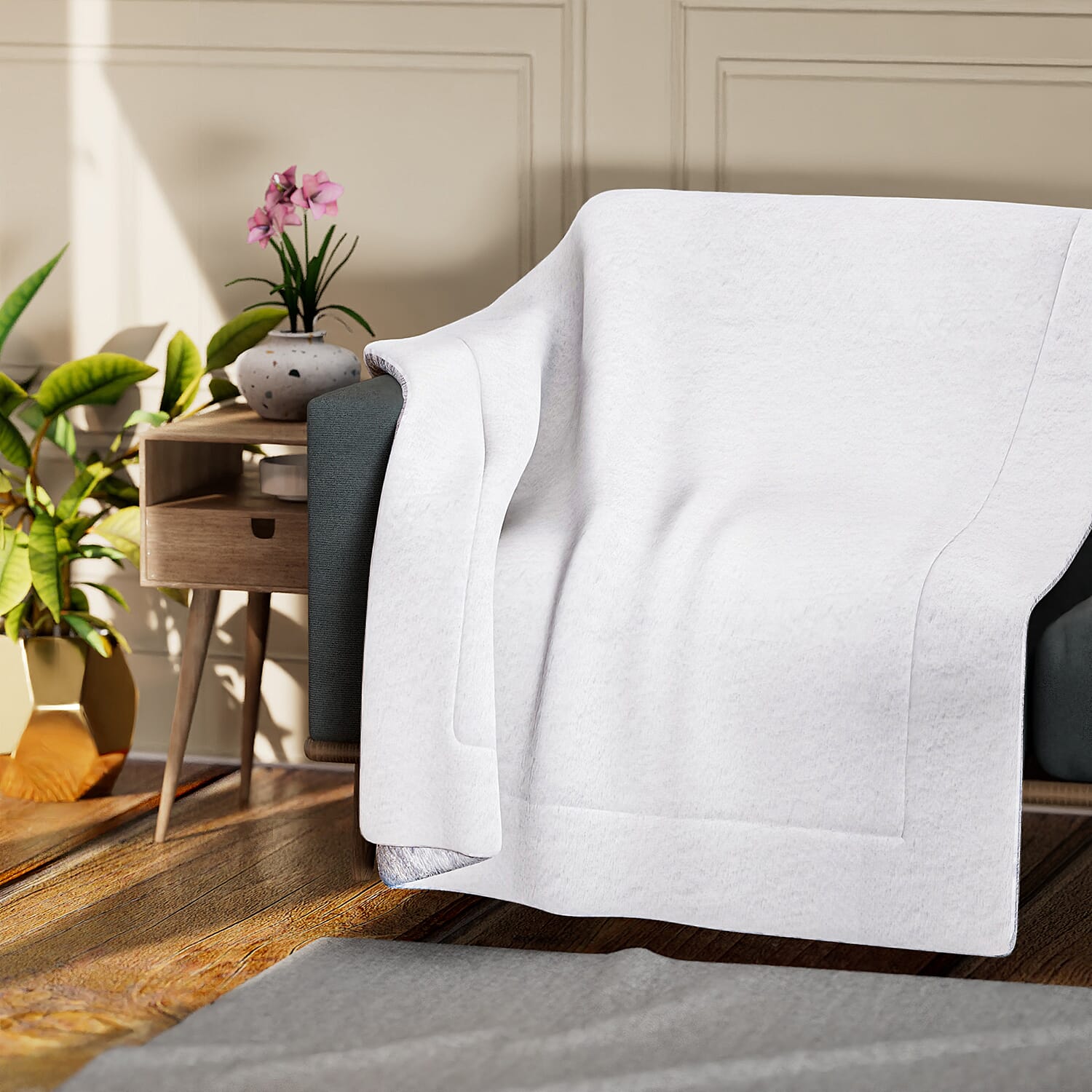 Faux Rabbit Fur Double Layer Blanket (Size-200x150cm) - White