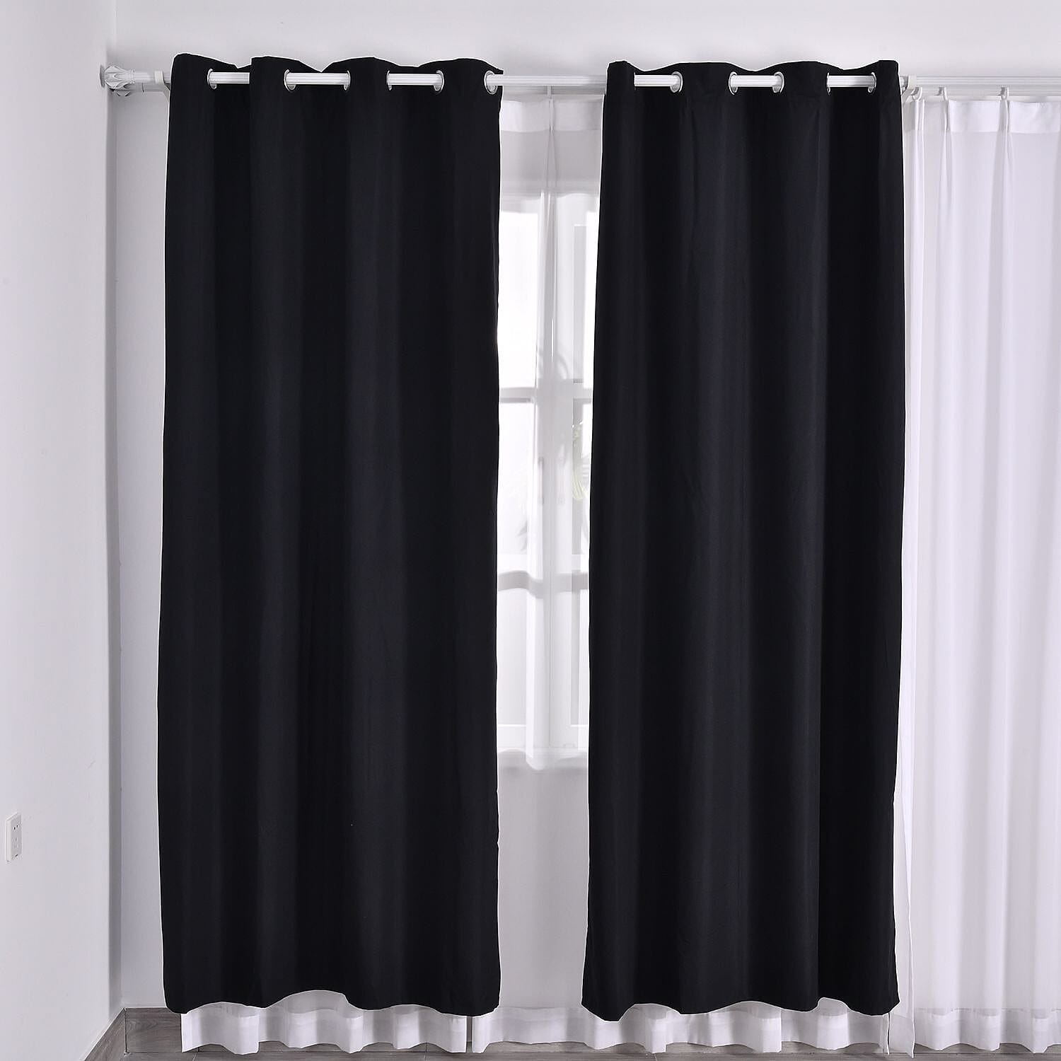 Set of 2- Homesmart Curtain and Blind (Size 132x240 cm) - Black