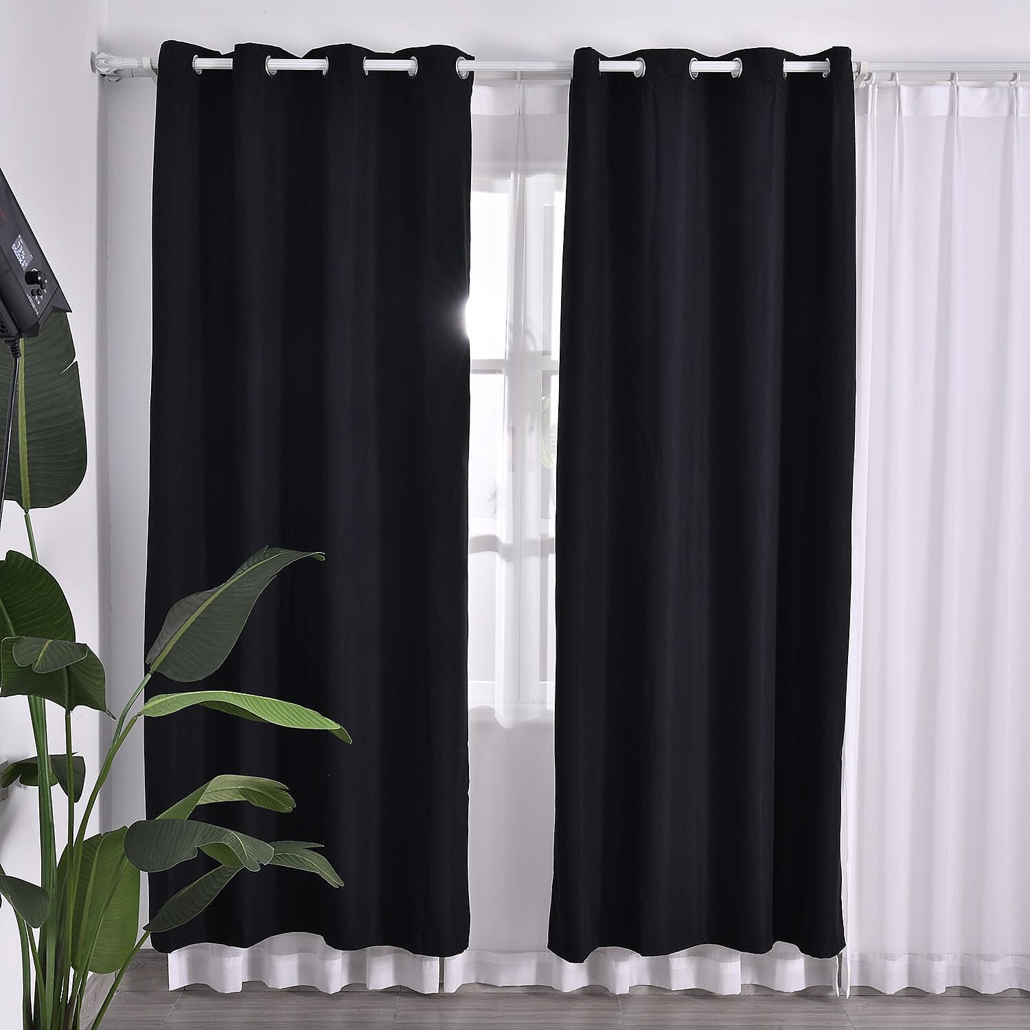 Set of 2- Homesmart Curtain and Blind (Size 132x240 cm) - Black