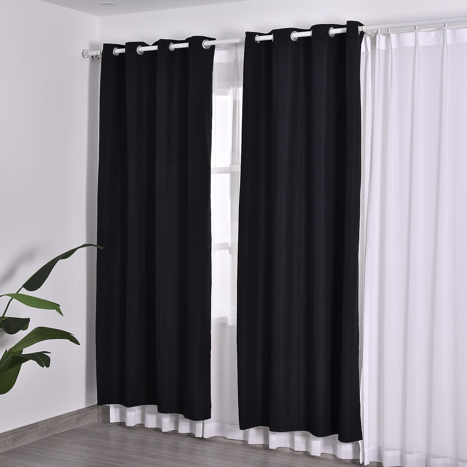 Set of 2- Homesmart Curtain and Blind (Size 132x240 cm) - Black