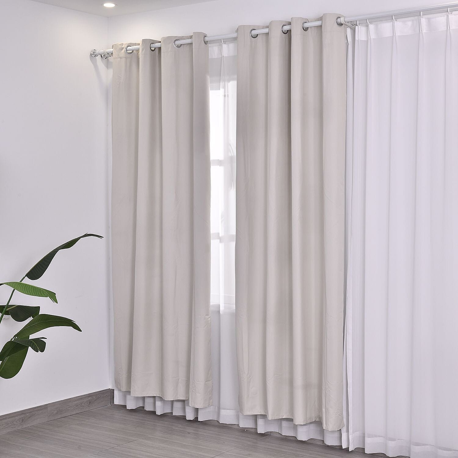 Set of 2 - Homesmart Heat Repelling Blackout Curtains with Metal Eyelets (Size 240x132 Cm) - Beige