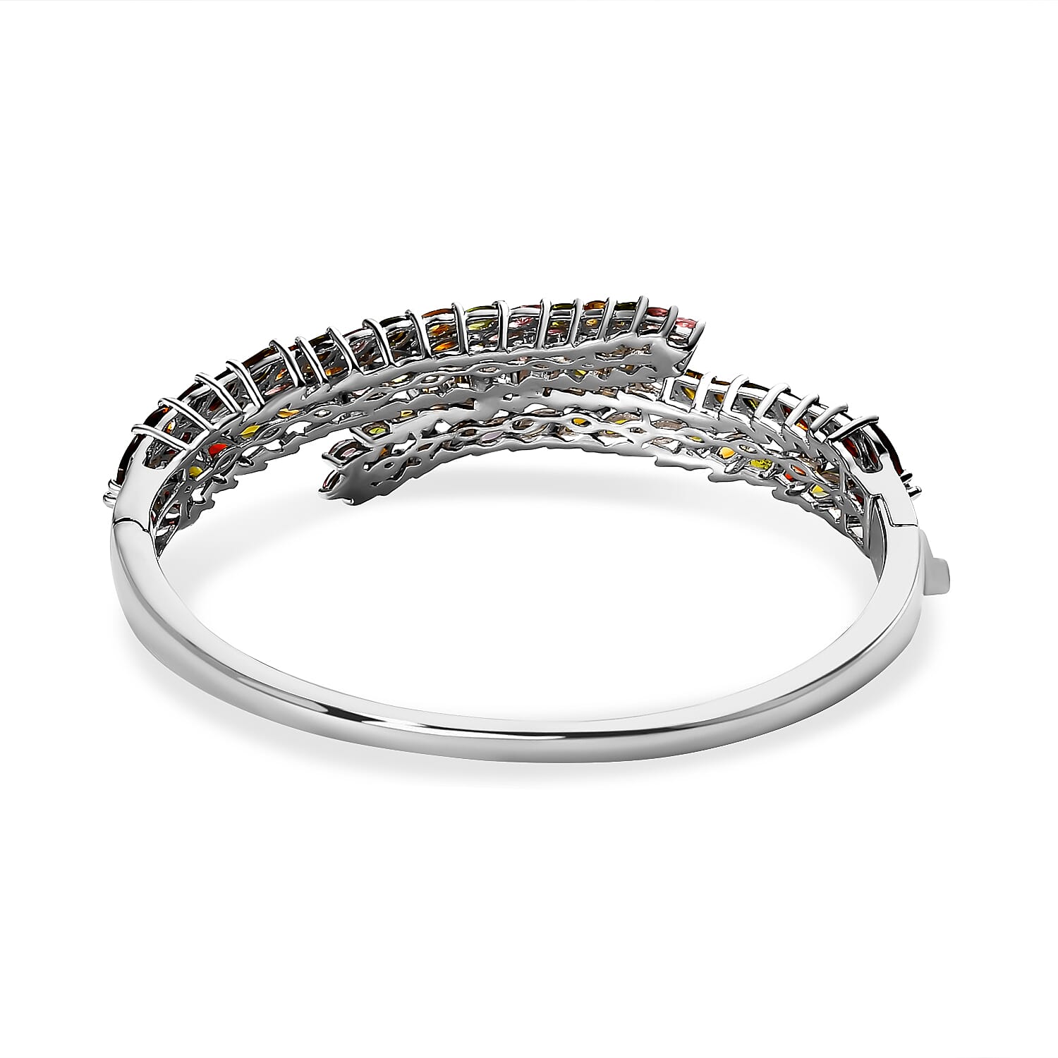 Multi-Tourmaline Bangle (Size - 7.5) with Spring Lock in Platinum Overlay Sterling Silver 15.16 Ct, Silver Wt. 31.25 Gms