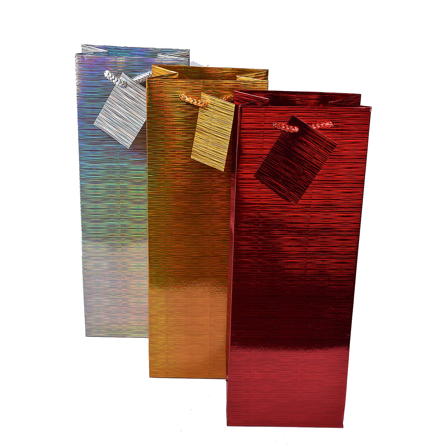 Set of 3 - Assorted Holographic Christmas Bottle Gift Bags 35cm