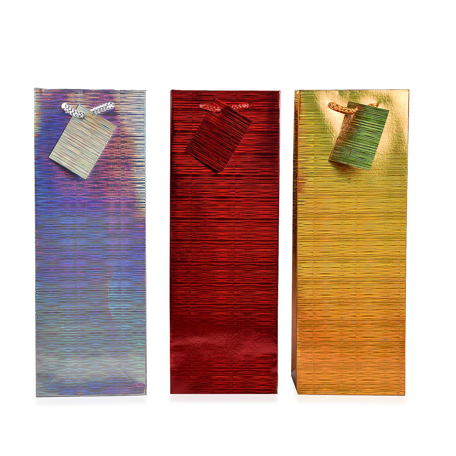 Set of 3 - Assorted Holographic Christmas Bottle Gift Bags 35cm