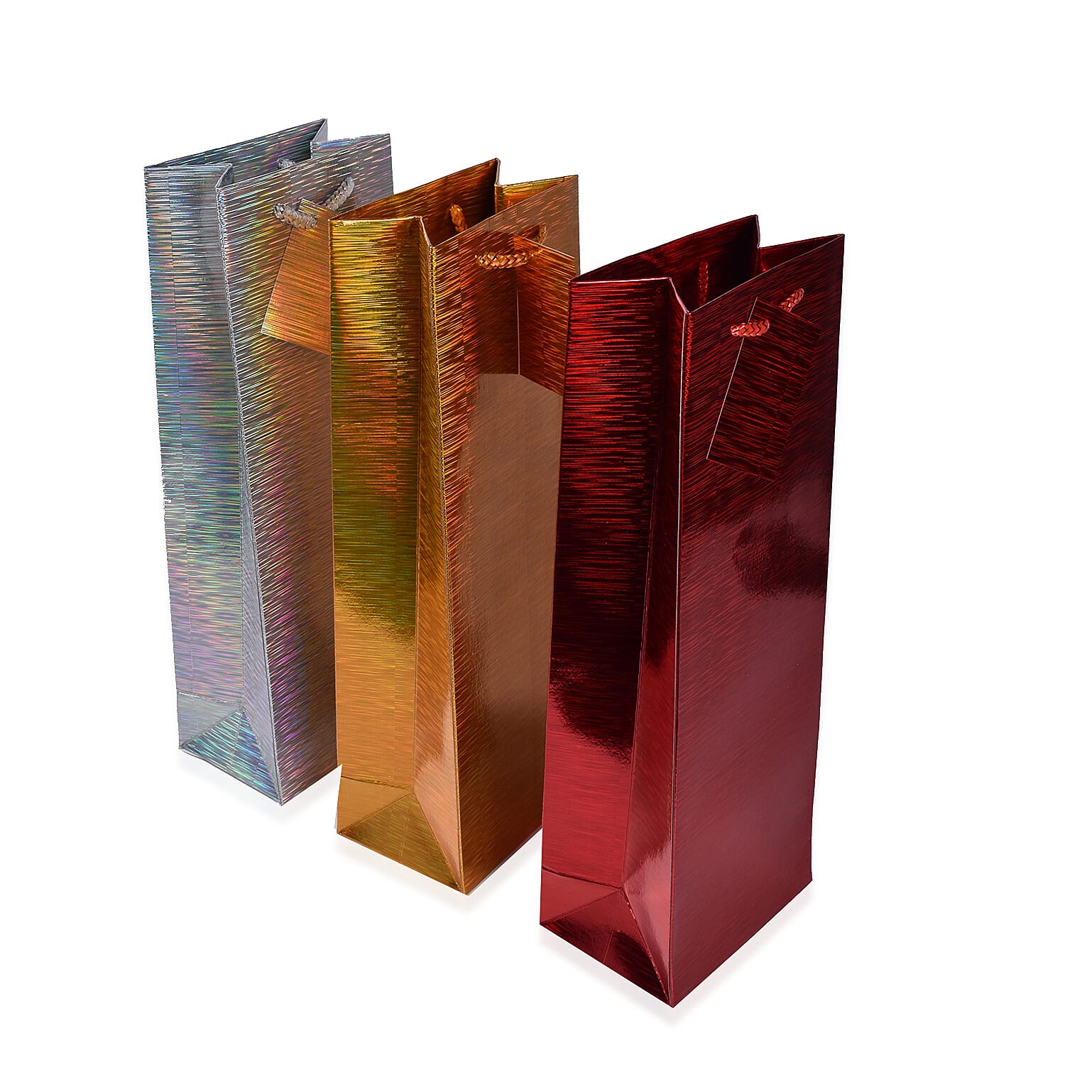 Set of 3 - Assorted Holographic Christmas Bottle Gift Bags 35cm